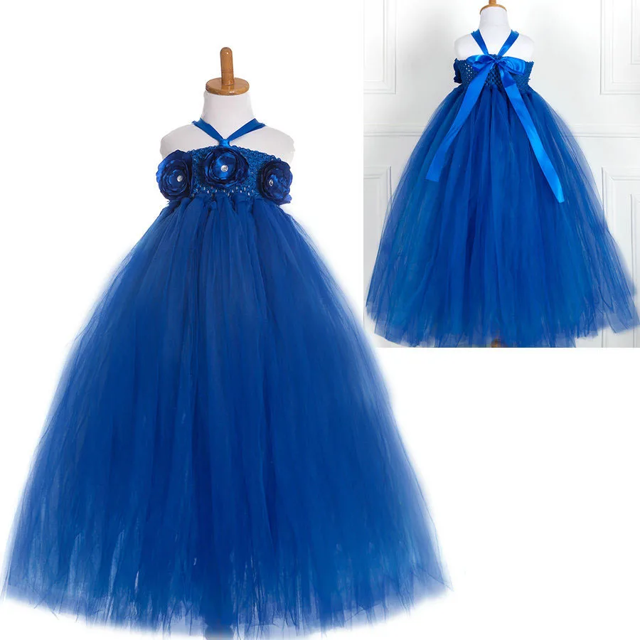 

Fashion high quality children party dresses kids girls prom ball gown babies blue tutu dresses