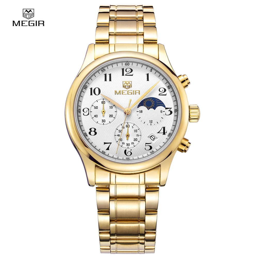 Prix pour Megir officielles chronographe date regarder workable petit cadran montres à quartz militaire montre en acier plein montre-bracelet relogio masculino Prix pour Megir officielles chronographe date regarder workable petit cadran montres à quartz militaire montre en acier plein montre-bracelet relogio masculino