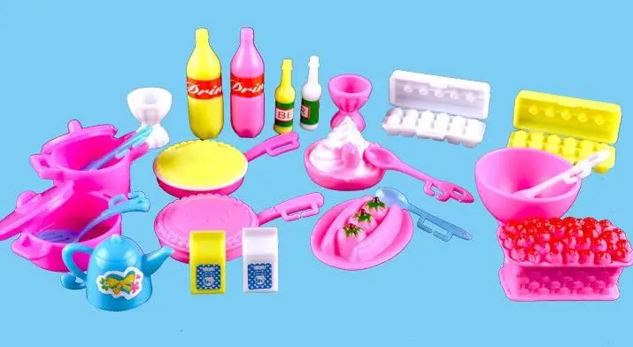 

2016 new toys girls toys play house Mini Simulation tableware dolls Kitchen pots and pans dishes glasses cutlery for barbie doll