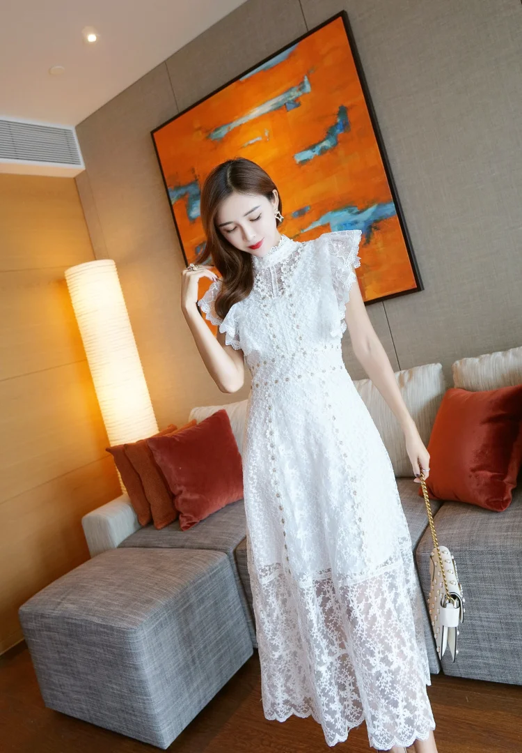 Белые кружевные вечерние платья с рукавами-бабочками, элегантная Цветочная вышивка с жемчугом, летние длинные платья