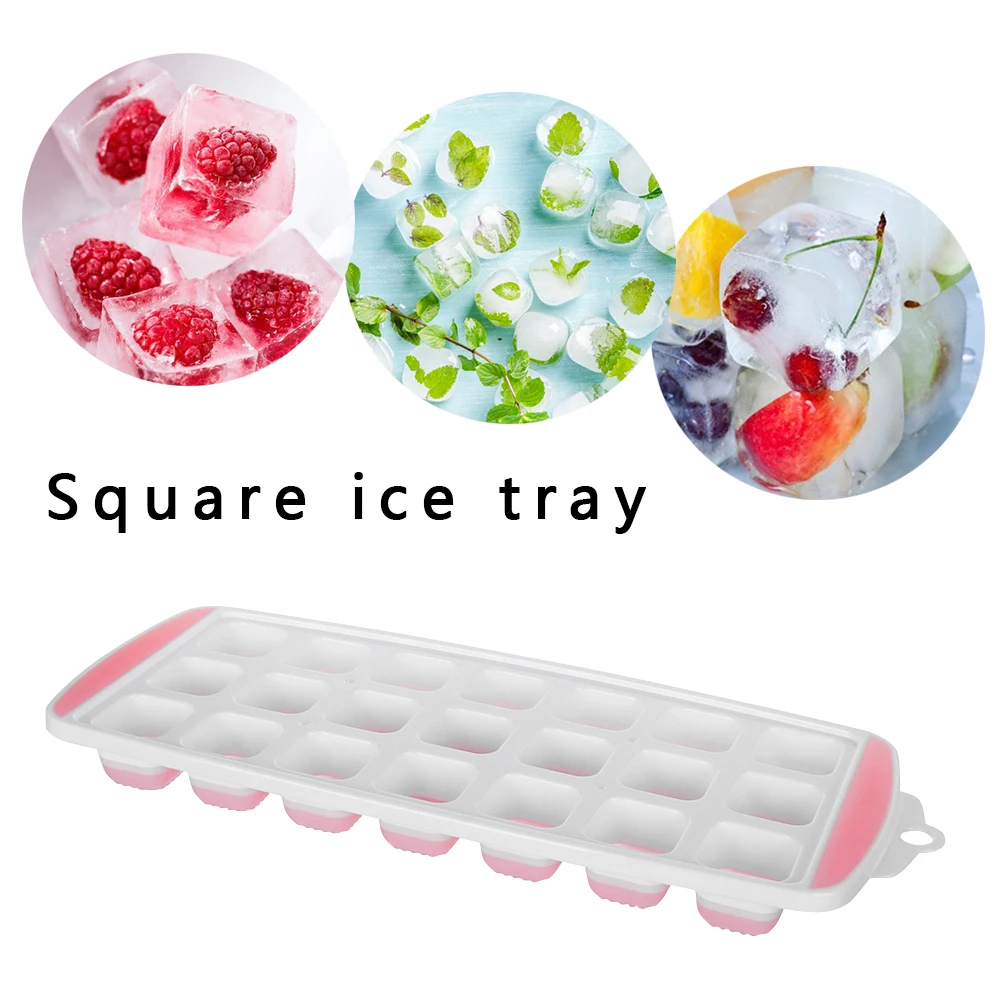 

1PC 21-grid New Reusable Square-shape Silicone Ice Cube Mold Trays With Lids Soft Bottom Bar DIY Ice Cream Tools