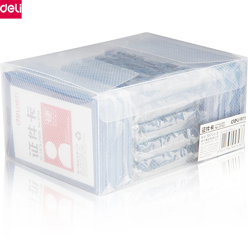 

Deli 50pcs Badge Holders Name Card I.D Business Card Exhibition Holder Credit Card Holder Office Supplies
