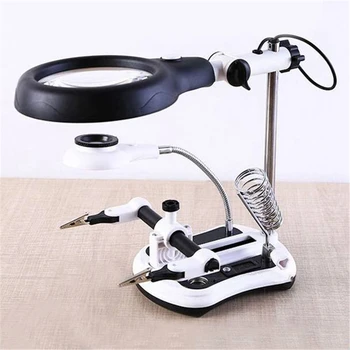 

US Plug DIY Soldering Desk Magnifier Led Light Soldering Auxiliary Clamp Third Hand Welding 2 Alligator Clips Magnifiers Tools