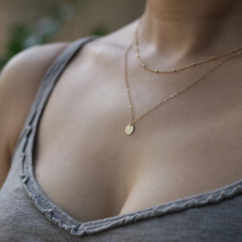 

Tiny coin disc necklace and satellite chain combo XL173