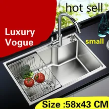 Роскошная кухонная раковина с одним лотком, стандартная посуда, 304 нержавеющая сталь, горячая Распродажа, маленькие 580x430 мм