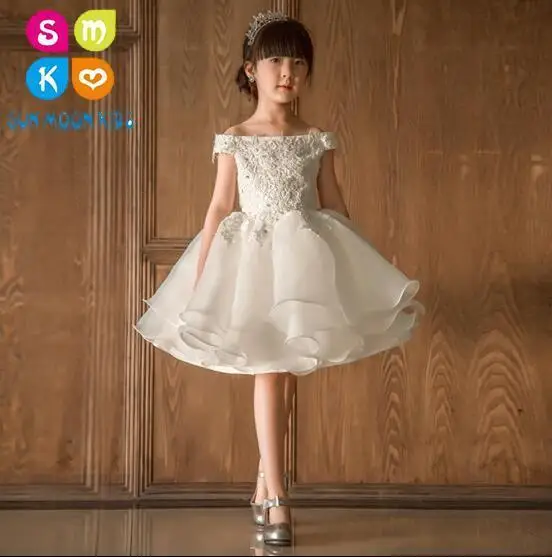 

2018 Holidays Girl's Dress White Lace Clothes With Advanced Appliques Toddler Clothing For Girls Clothing Kids Dress For Wedding