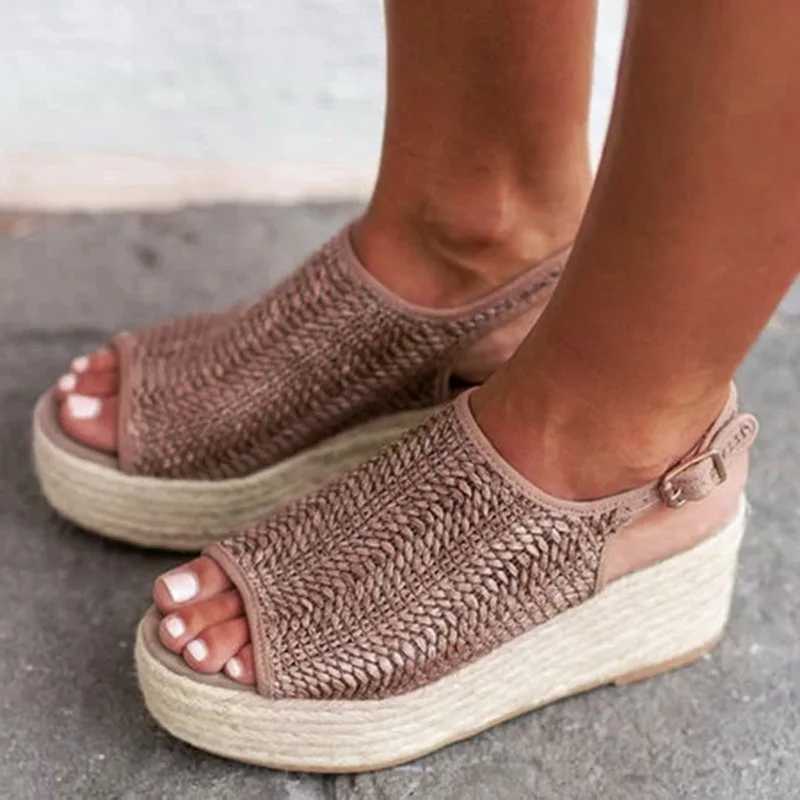 

Dropshipping 2019 Summer Women Hemp Sandals Fashion Female Beach Shoes Wedge Heels Shoes Comfortable Platform Shoes Plus Size