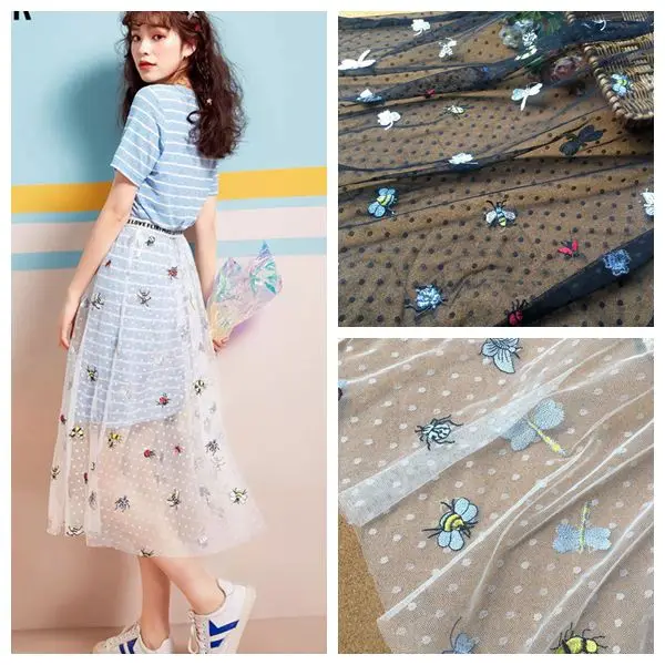 

High-quality exquisite mesh insect embroidery dot mesh lace fabric DIY clothing skirt accessories