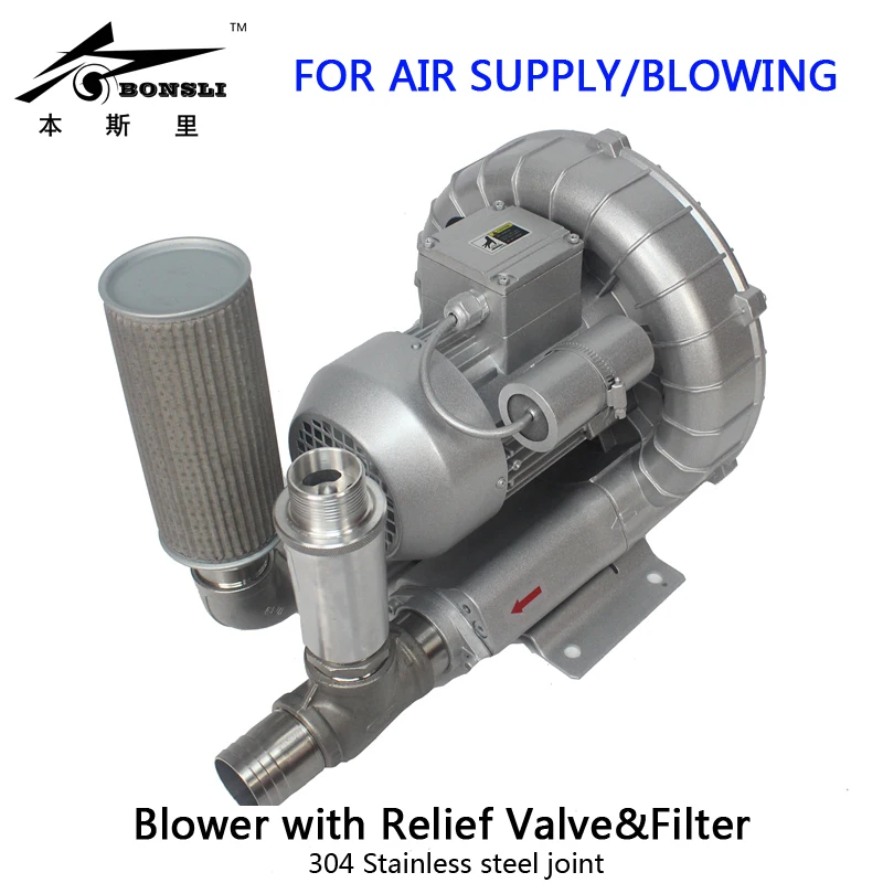 

single phase 1HP Industry Ring blower filling bottles regenerative blower with Relief Valve&filter for air supply