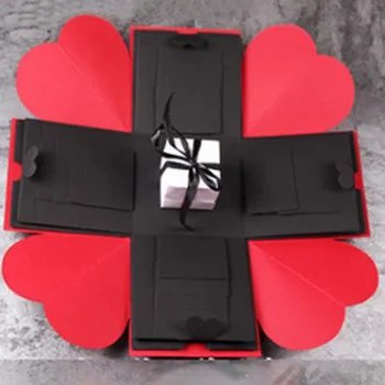 Sulalin Diy Взрывная коробка подарочная коробка ручной работы Взрывная Подарочная коробка свадебный подарок Любовь с днем рождения Подарочные коробки фотоальбом - Цвет: red and black