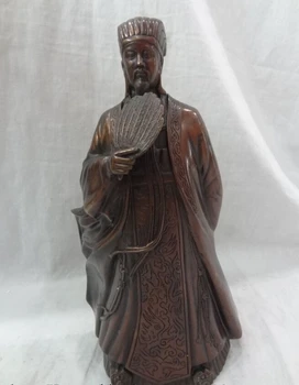

Collectible bronze S1271 11" China Bronze Stand Militarist Plan ZhuGeLiang KongMing Feather Fan Statue