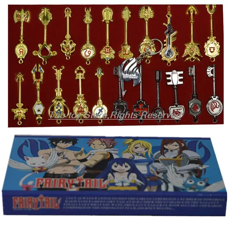 22 Pieces Anime Queue De Fee Cosplay Lucy Coeur Filia Signe Du Zodiaque Or Cles Porte Cles Figure Jouet Aliexpress