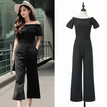 

new summer lady's suit slash neck high waist slim look 9 Quarters elegant Jumpsuits