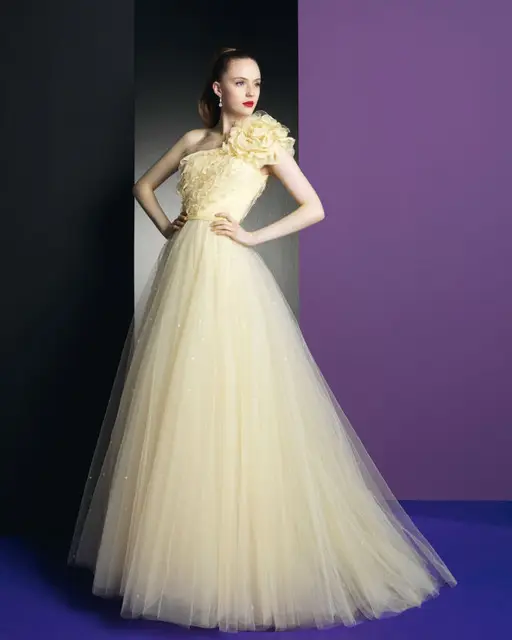 Ee 053 One Shoulder Ball Gown Flower Skirt Bridal Pale Yellow Ee 053 One Shoulder Ball Gown Flower Skirt Bridal Pale Yellow Wedding Dresses