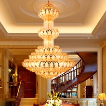 Crystal Chandelier Lighting Fixture LED Gold Chandeliers Lotus Lamp Big Long Droplight Hotel Lobby Hall Villa Home Indoor Light Crystal Chandelier Lighting Fixture LED Gold Chandeliers Lotus Lamp Big Long Droplight Hotel Lobby Hall Villa Home Indoor Light