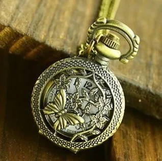 Оптовая продажа карманные часы бабочки в дереве ожерелье хорошего качества