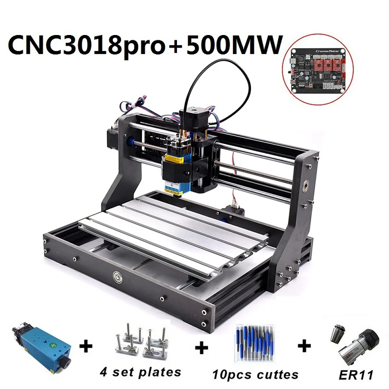 15 Вт CNC3018 Pro гравировальный станок ER11 с 500 МВт 2500 мвт 5500 МВт фрезерный станок для дерева PCB фрезерный станок для резьбы по дереву DIY - Color: 3018 Pro 500mw Head