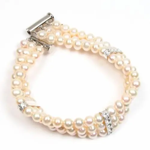 

fast shipping>7.75" 6-7 mm Genuine 3 Strand Cultured White Pearl Bracelet