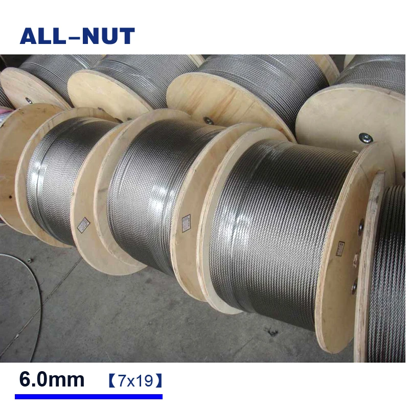 6mm wire rope , 5meter/lot , 7*19 , 304 stainless steel wire rope , 6mm