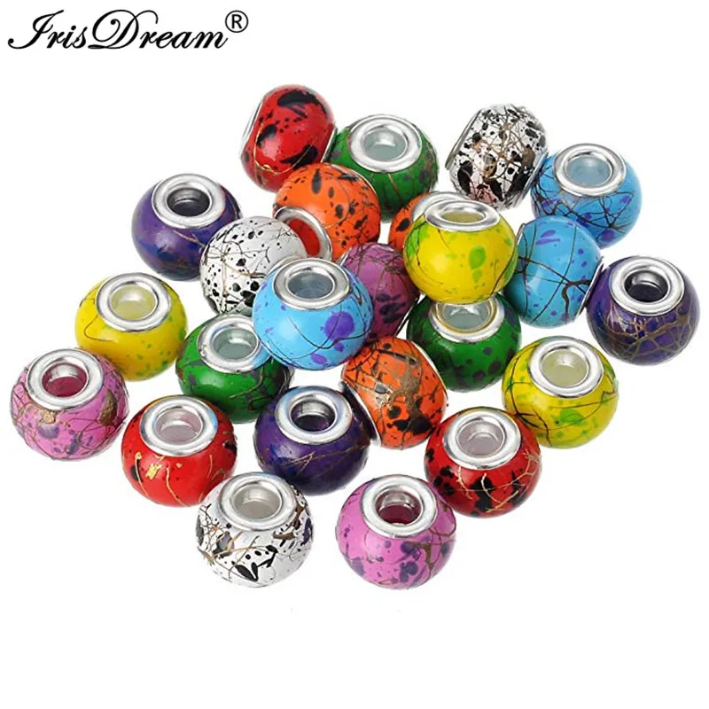 

20PCS Lot Assorted Big Hole Round Loose Murano Spacer Crystal Glass Beads Fit Pandora Charms Bracelet For DIY Jewelry Necklace