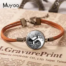 Браслет Yin Yang Tree Life кожаные браслеты ручной Изготовленный вручную стеклянный ювелирные изделия из кабошонов