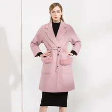 Women Winter Coat Real Fur Elegant Runway Womens Wool Clothing Plus Size Windbreakers Overcoat Cape Ladies