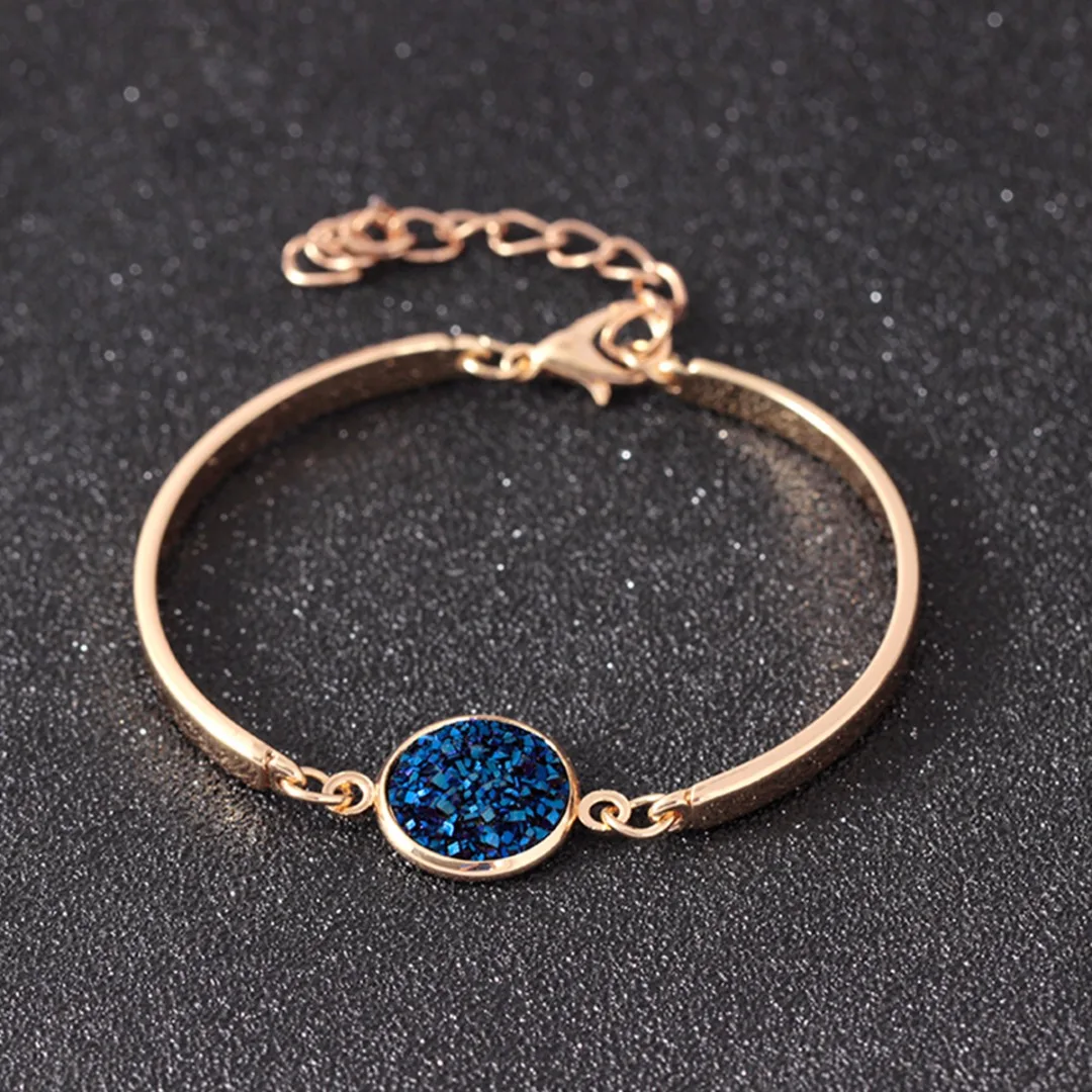 Fashion Charm Quartz Bracelet bisuteria mujer Simple Gold Silver Round Stone Resin Druzy Bangles Bracelets Jewelry Shellhard