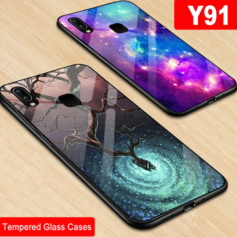 VIVOY91 Starry Tempered Glass Cases Back Cover For VIVO Y91 y91 Shell