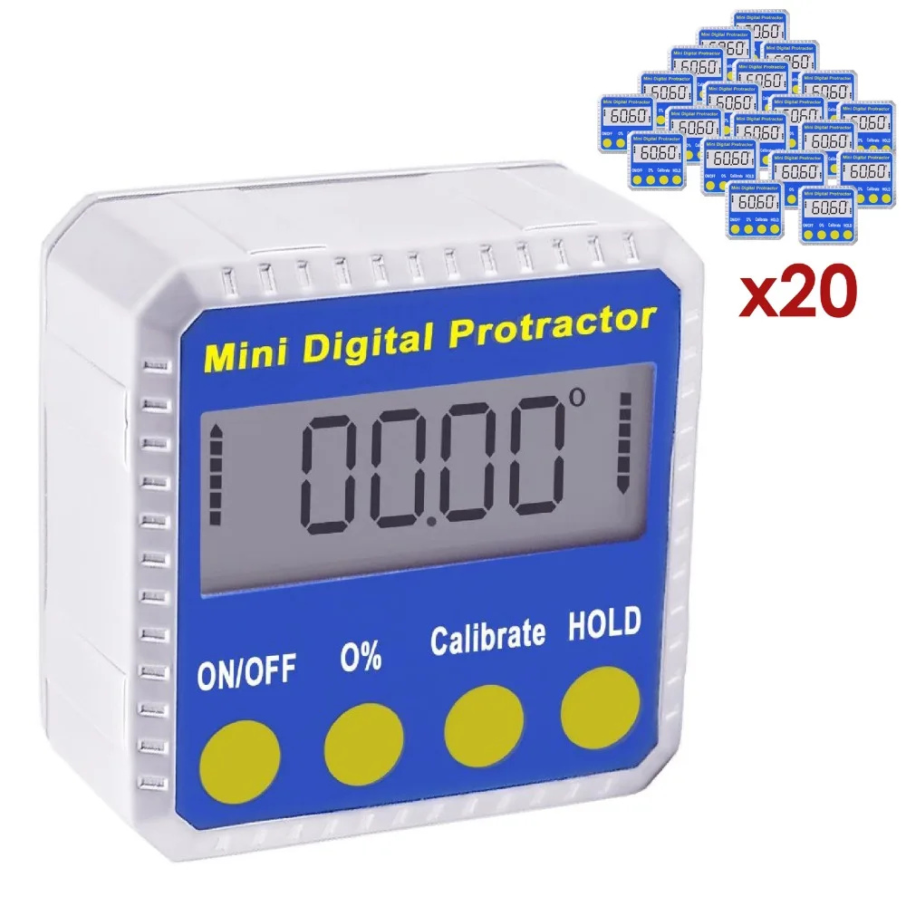 

20 pieces x Angle Digital Protractor Inclinometer GaugeMeter 4 x 90 degree Range + Magnetic Base & Always Upright LCD lot of 20