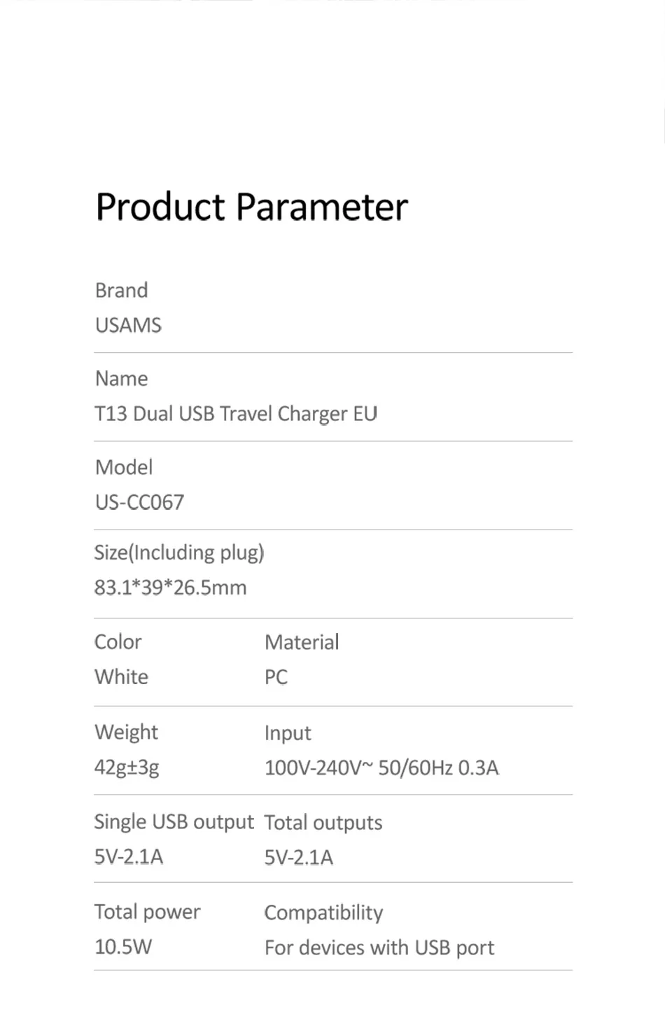 Двойное USB зарядное устройство USAMS 2.1A Быстрая зарядка мобильного телефона адаптер для iPhone X 8 EU/US вилка настенное зарядное устройство для samsung Xiaomi