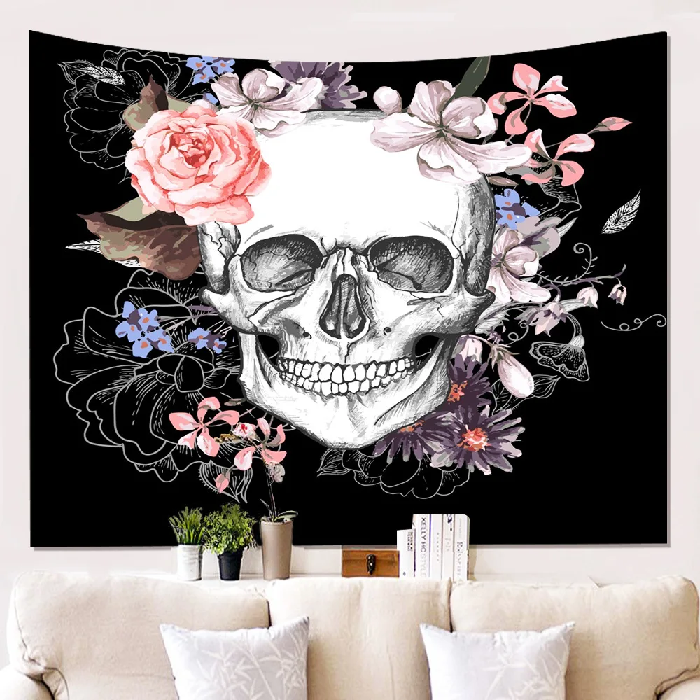 

Sugar Skull Mandala Tapestry Macrame Wall Hanging Tapestry Witchcraft Wall Blanket Carpet for Window 3D Indian Home Decoration