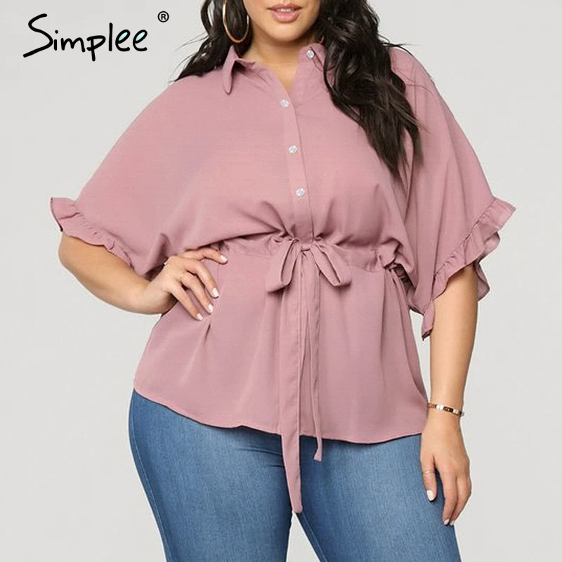 Женская блузка Simplee большого размера с рюшами женская рубашка коротким свободным