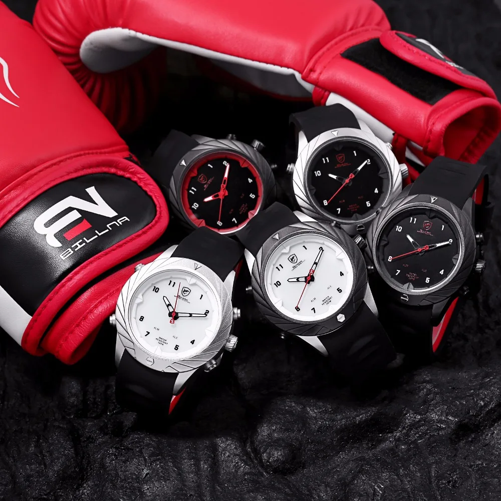 Изящные спортивные часы с акулой, креативный дизайн, черный светодиодный, аналоговый, кварцевые, авто, дата, день, силиконовый ремешок, мужские цифровые наручные часы/SH577