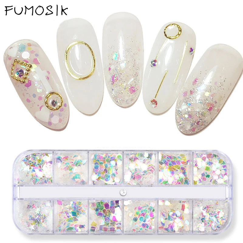 

1 Box Nail art Laser Mixed Nail Glitter Powder Sequins Nail Sparkles Shiny Makeup Glitter 3d DIY Charm Dust
