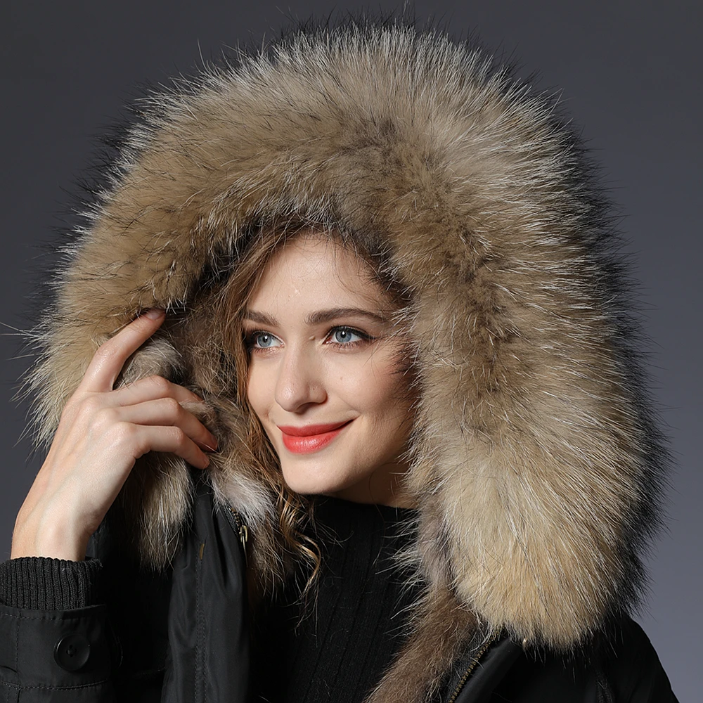 parka real fur women furs parka women winter 2018 real raccoon fur coat long warm jacket real fur coat hood parka warm outerwear