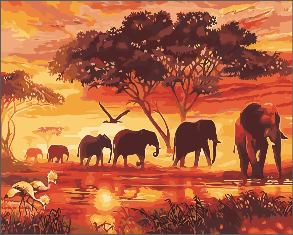 Предки слон группа животных картины цифровая картина маслом цифры краски по номерам для взрослых детей гостиной украшения - Цвет: 369