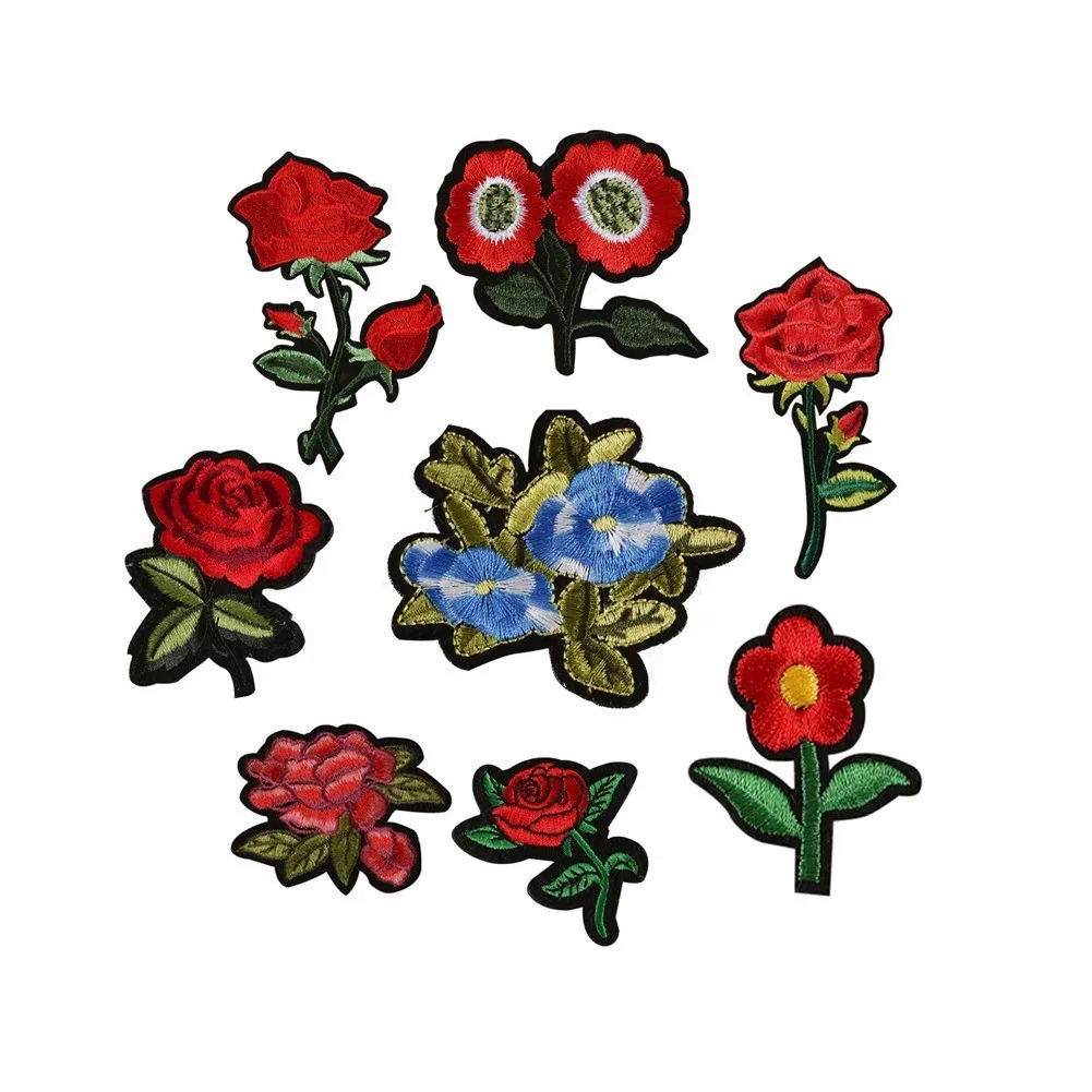 Hand Sewn Sequins Applique Embroidery Patch Lace Motifs Rose Embroidered Flowers Patches Sewing