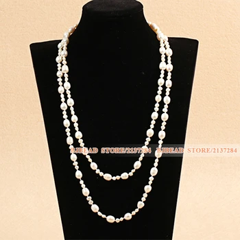 

Graceful And Fashion Long Style Double Strands Different Size Natural White Freshwater Pearl Necklace (Sweater Chain)