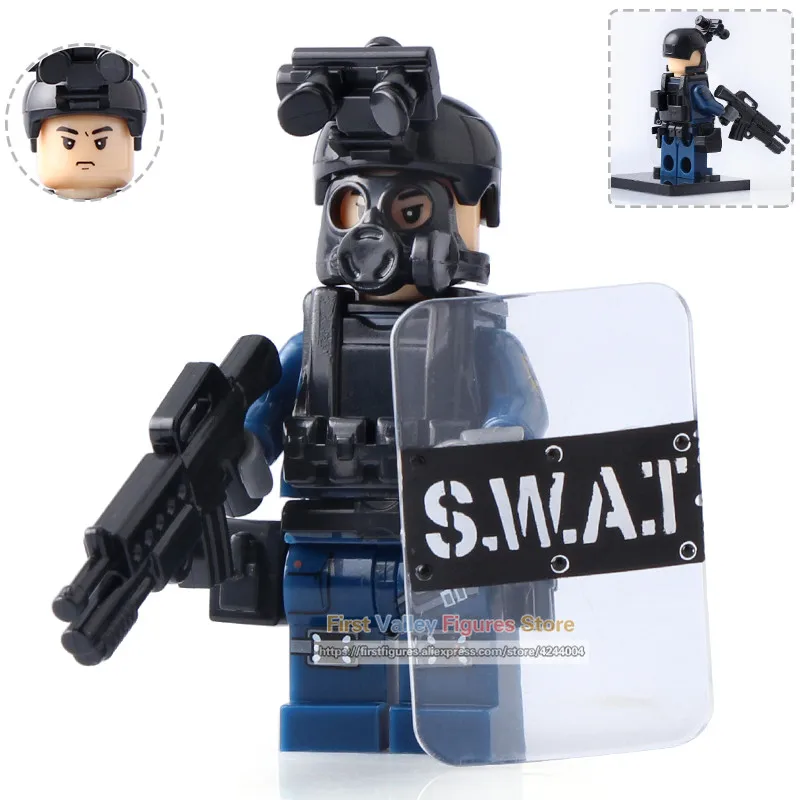 

DR.TONG Single Sale Military Series Special Forces Building Blocks Modern Police with Shield Gun Weapon Children Toys KY017