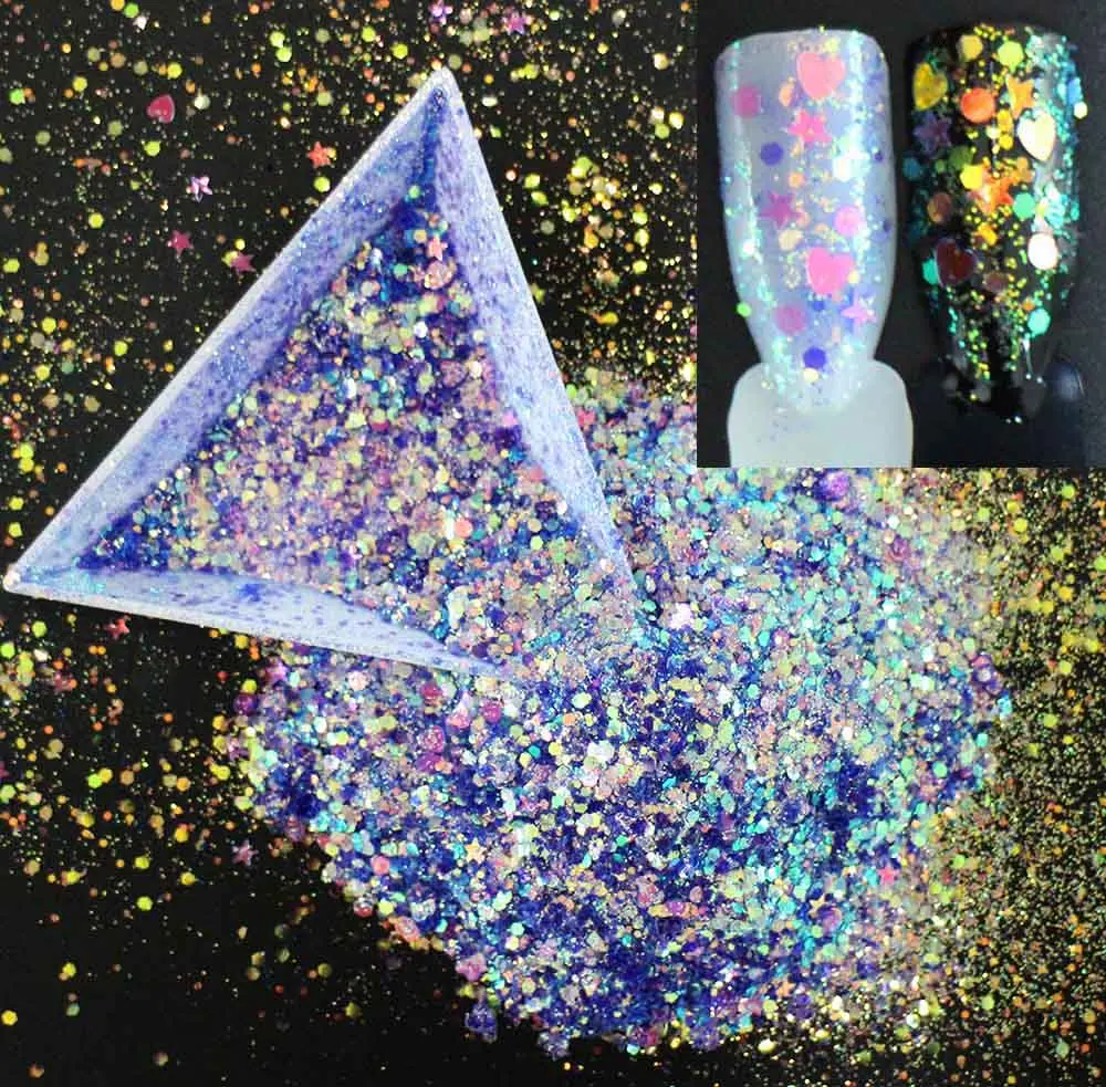 

30g~500g, Mixed Stars/Hearts/Rounds/Hexagons Shapes Sequins, Iridescent Rainbow Shining Slices 3D nail art glitters paillettes