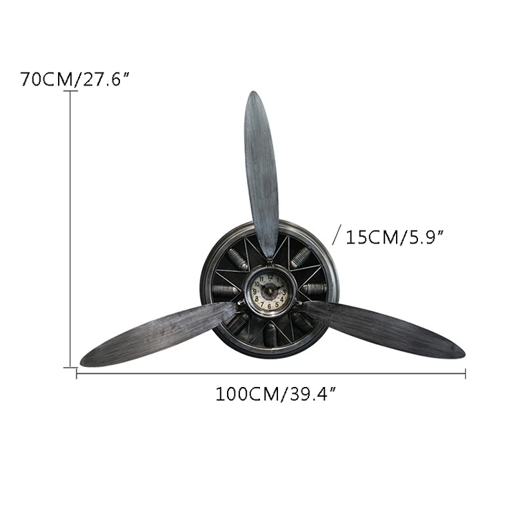 Винтажные настенные часы с пропеллером из кованого железа, большие настенные часы, дизайнерские креативные изделия из железа, домашний декор, украшение на стену
