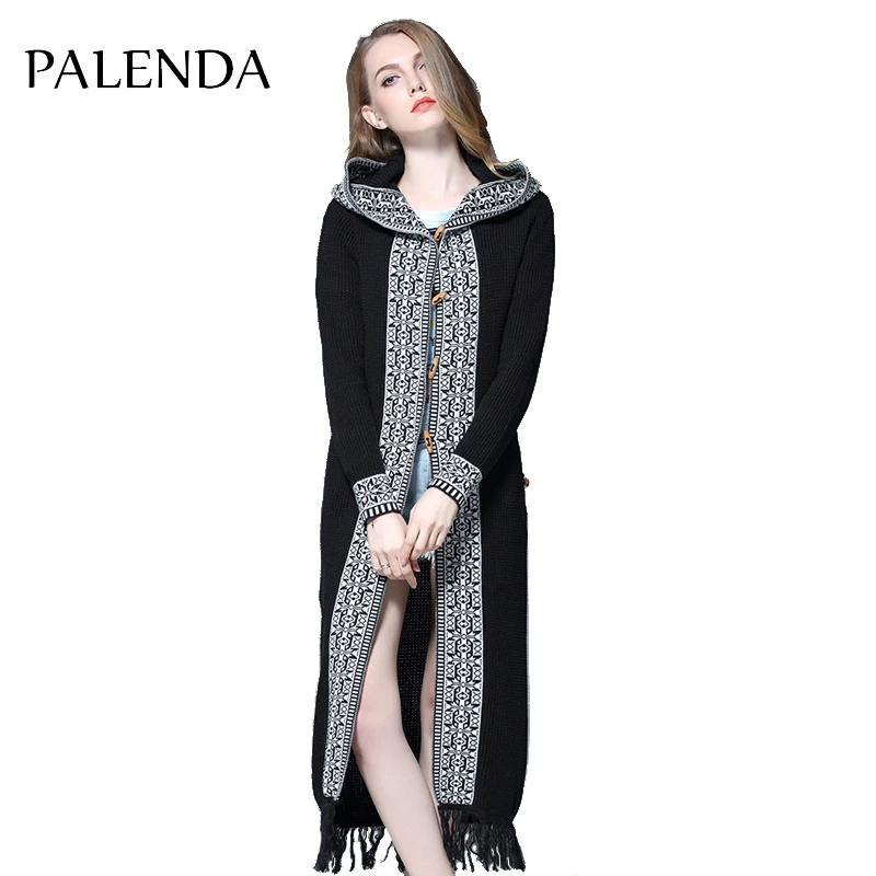 ^*Best Offers long with hat bohemian geometric sweater cardigan