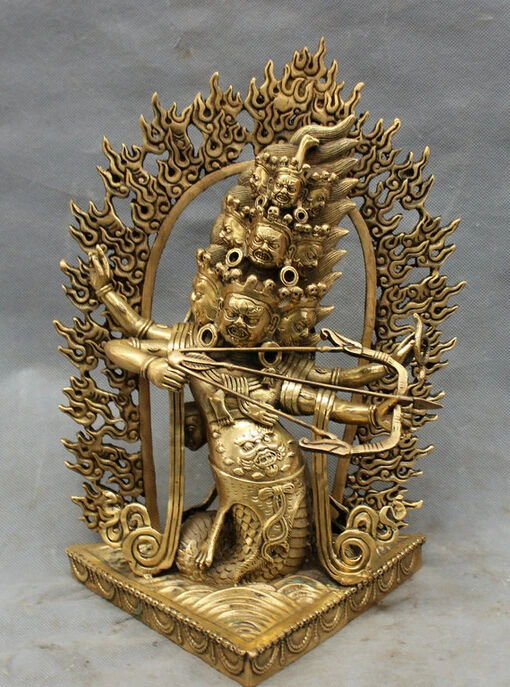 

S5496 13" Tibet Brass Buddhist Snake Stail Ushnisha Vijaya Joss Mahakala Buddha Statue D0318