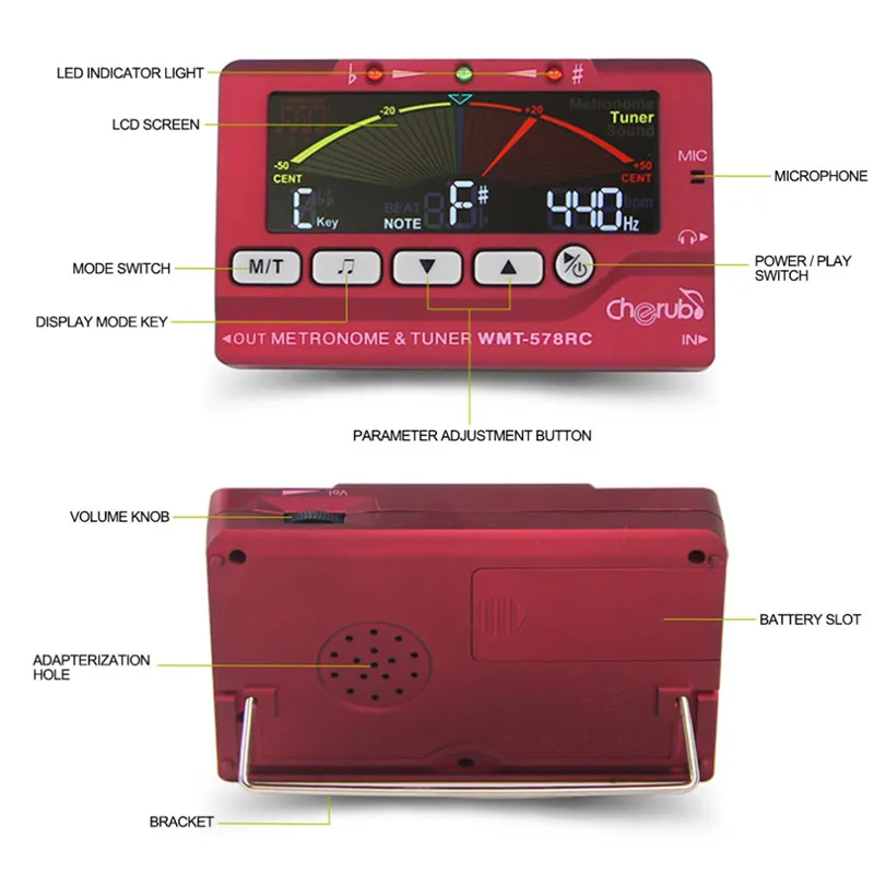 578RC 3 в 1 тюнер метроном и тоновый генератор хроматического цвета ЖК-дисплей для духовых инструментов Гитара Бас Скрипка Гавайские гитары