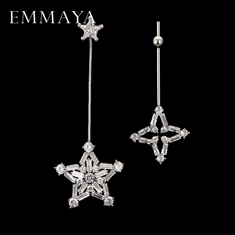 EMMAYA корейская мода аксессуары Полный Cz Асимметричные пятиконечные звезды висячие длинные серьги Букле д 'Ориэль Brincos