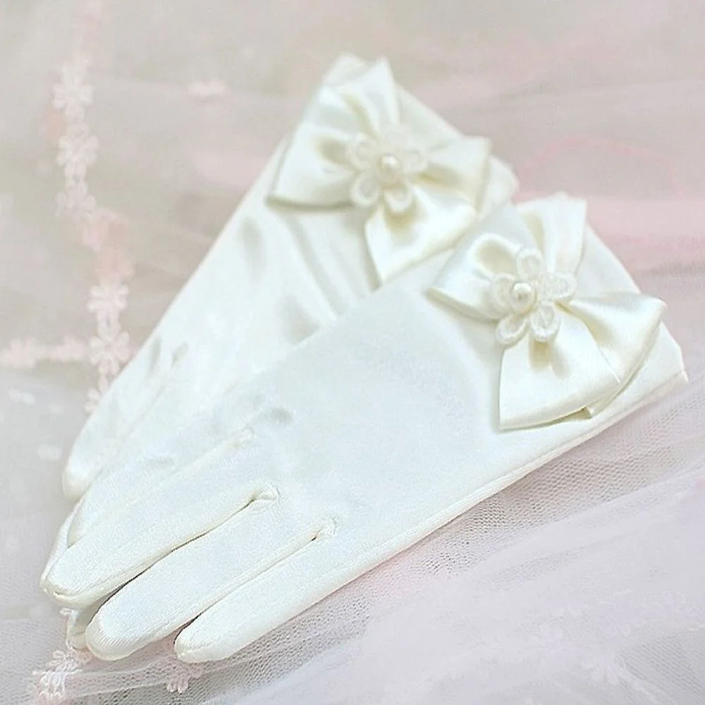 1 пара эластичных шелков и сатинов, Детские вечерние аксессуары, Короткие рукавицы, короткие женские перчатки, перчатки принцессы - Цвет: ivory