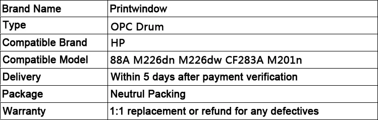 Printwindow Высокое качество Совместимость Фотобарабаны для HP 88a m226dn m226dw CF283A m201n