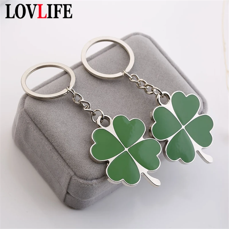 

Four Leaf Clover Keychain Stainless Steel Key Ring Lucky Car Key Chain Creative Fashion Key Holder Bag Pendant Charm Key Jewelry