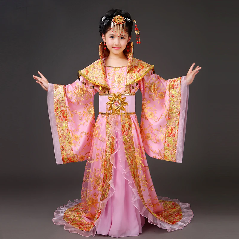 Kids Classical Dancing Dress Chinese Tang Dynasty Infanta Dramaturgic Girl's Ancient Draggle-tail Photo YZT082005 | Тематическая