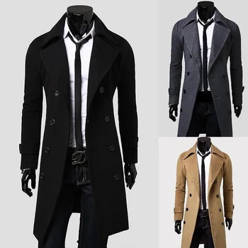 

ZOGAA New Mens Long Coat Double Lines Buttons Lengthened Briefnessand Casual Men's Wool Coat Slim Fit Woollen Trench Coats